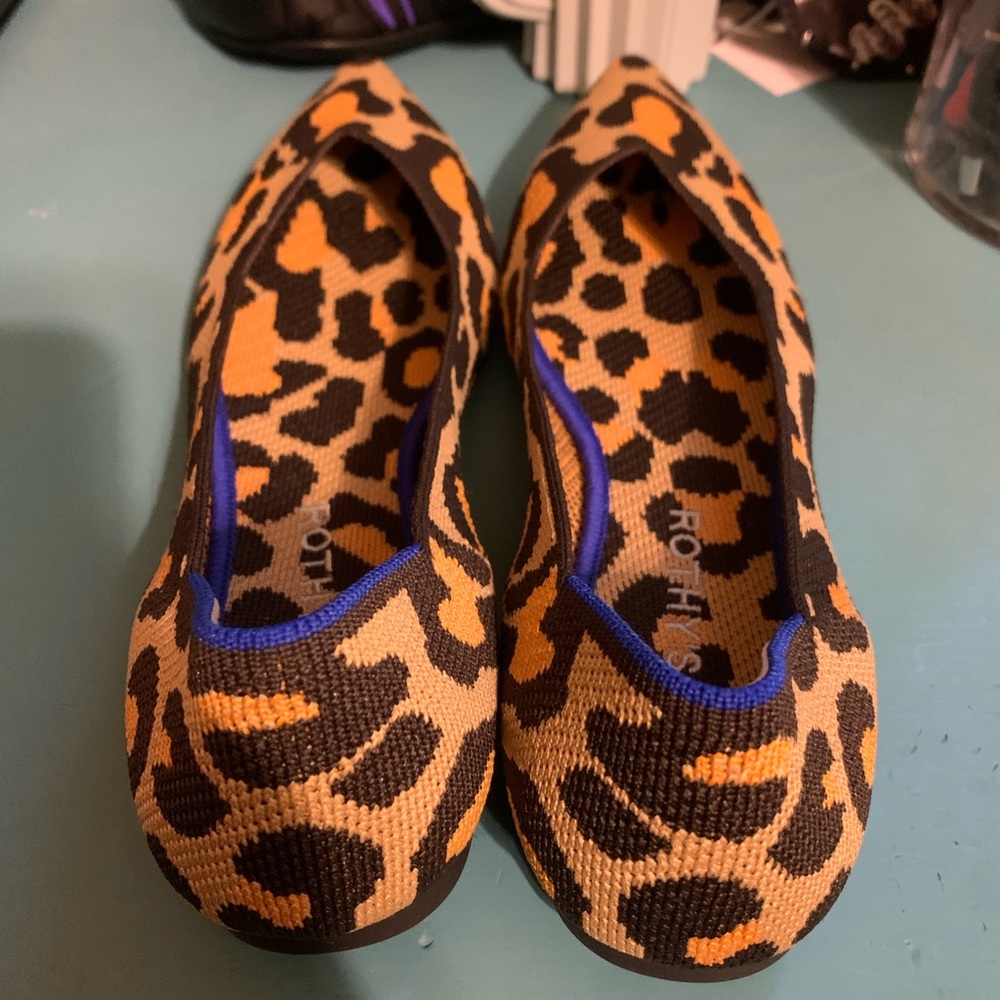 Rothy's Leopard Print Pointed Flats in Tan, Black, Gold - Picture 2 of 6
